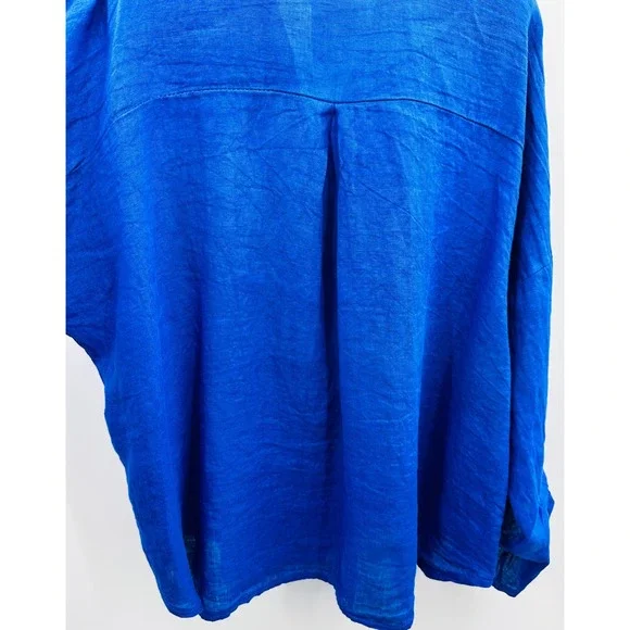 NWT Womens L 100% Linen Oversized Shirt Cobalt Blue Lagenlook Artsy Minimalist - Picture 9 of 14